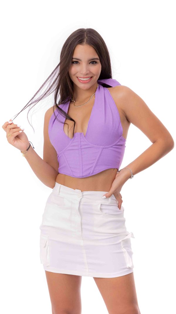 CROP TOP AMARRE CRUZADO Y VARILLA EN COPA