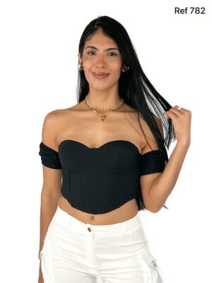 CORSET TIPO STRAPLESS CON MANGAS ENRESORTADAS