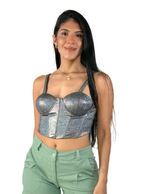 CROP TOP EN TELA BRILLANTE VOGUE FOIL DE COPAS