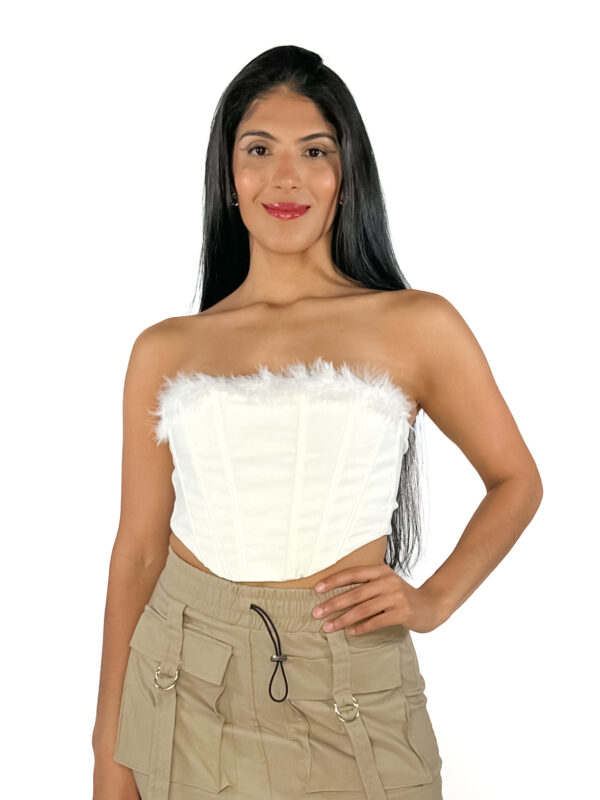 CORSET ESTILO SIRENA CON PLUMAS EN PARTE SUPERIOR